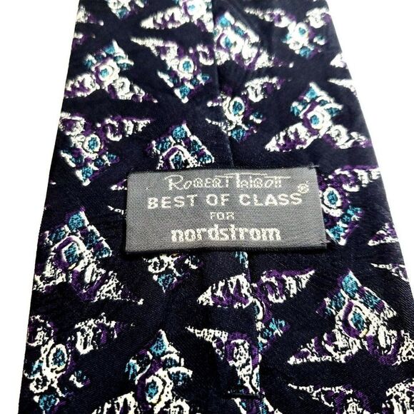 Robert Talbott Best Of Class Nordstrom Blue Purple Teal Print Geometric Silk Tie - Picture 3 of 7